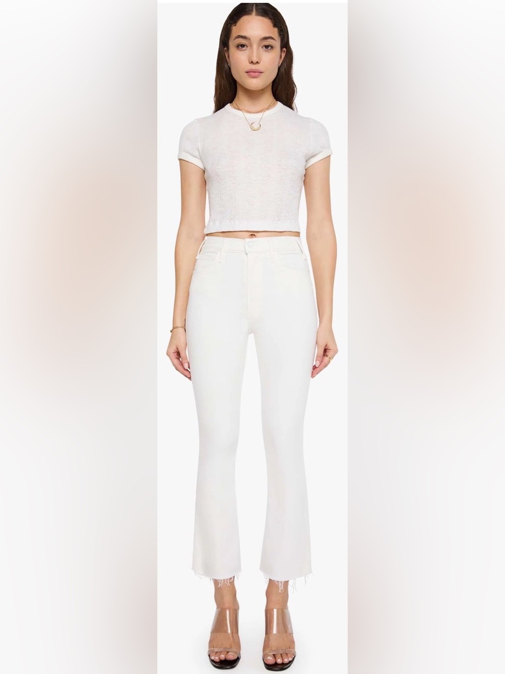 MOTHER The Hustler Ankle Fray White Flare Crop High Rise Jeans Size 26